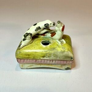 Antique Chinese Style Hand Painted Ceramic Dog Inkwell